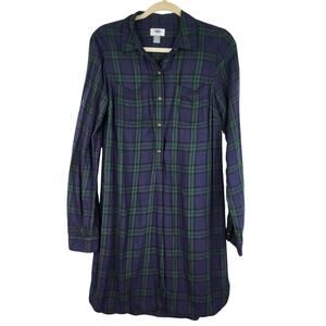 Old Navy Blue Green Tartan Plaid Dress Women Small Tall Preppy Academia